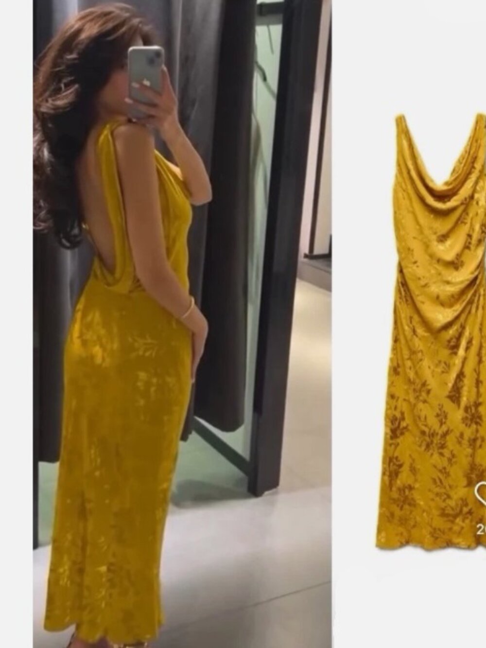 ZARA Satin Floral Jacquard Midi Maxi Dress Open Back Golden 8579/512 - Picture 14 of 16